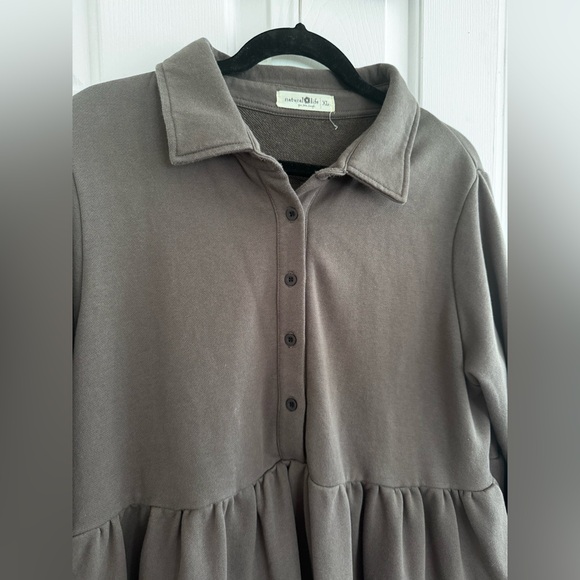 NATURAL LIFE Sylvan Gray Long-Sleeve Tiered Button Down Dress XL - Picture 5 of 8